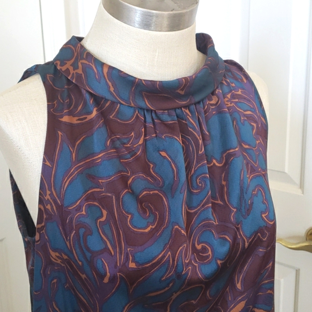 Marc by Marc Jacobs Silk Paisley Cutout Bow Back Dress Jewel Tone M Y2K Vintage - Picture 4 of 9